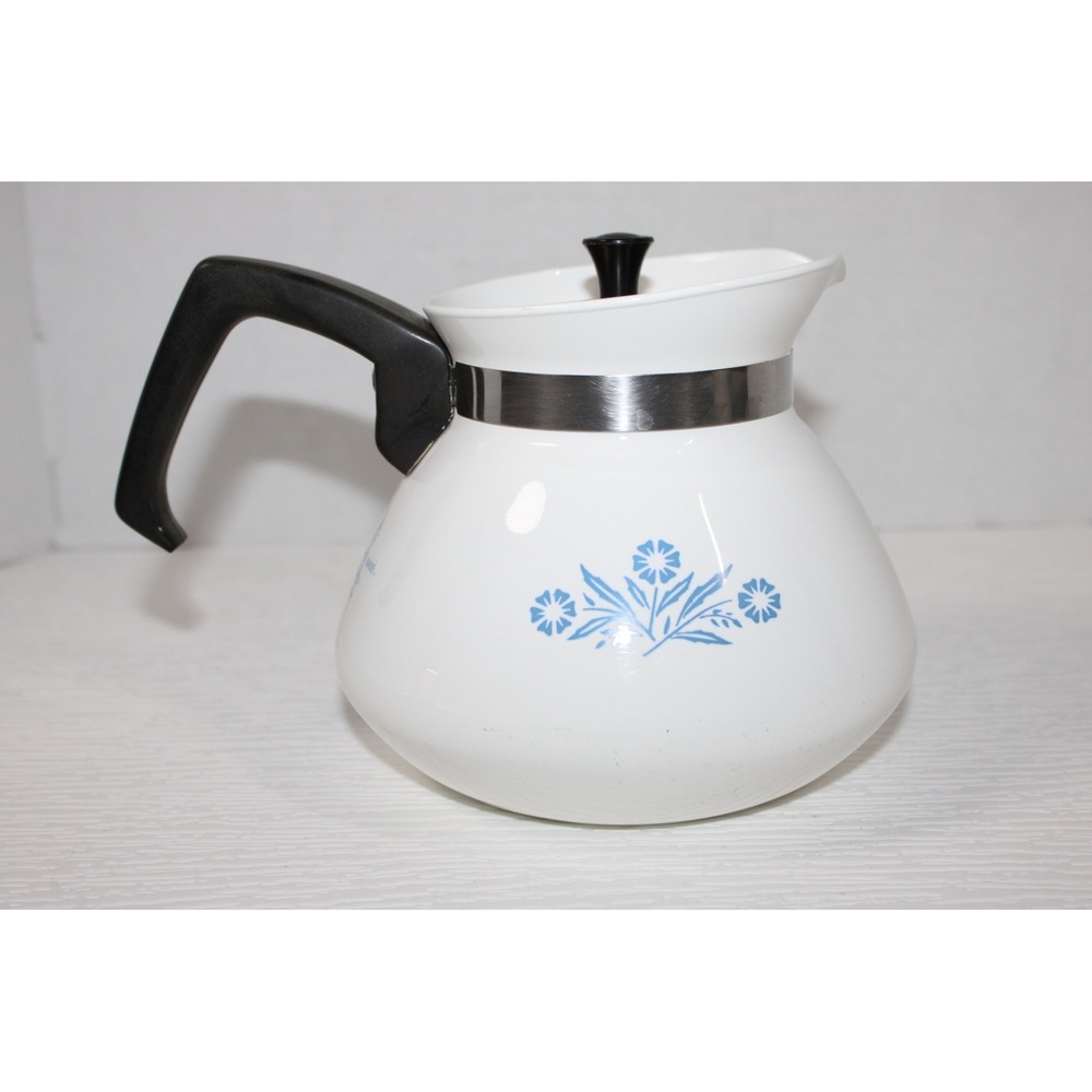 Vintage Corning Ware Blue Cornflower 6 Cup Teapot P-104 Stainless Lid S0203